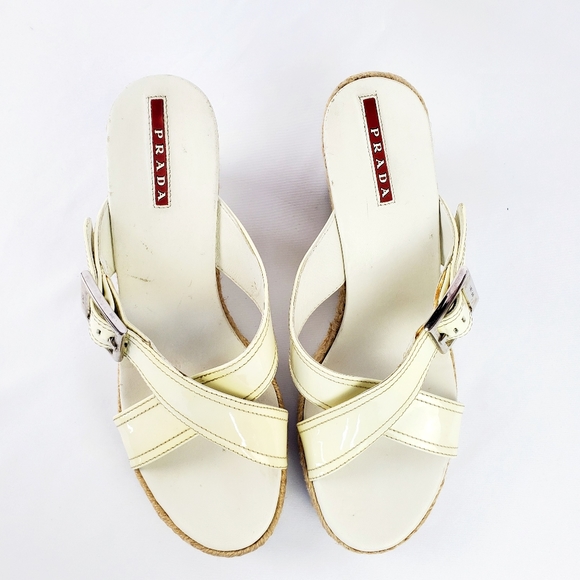 PRADA Espadrille White Leather Wedge Sandals - Picture 7 of 12